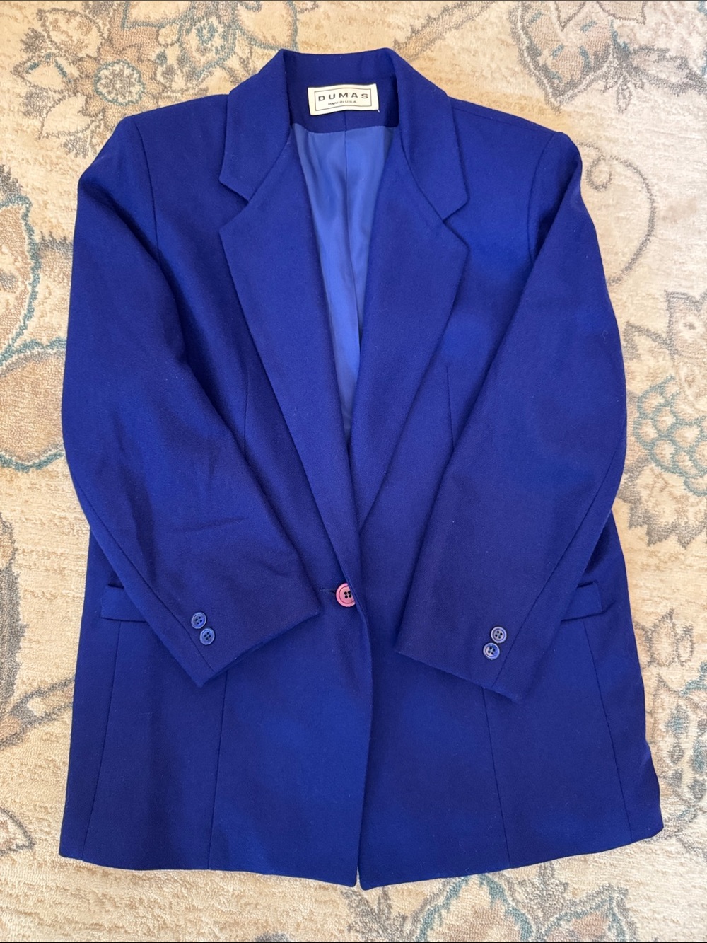 Vintage Dumas Womens Royal Blue Blazer 100% Wool